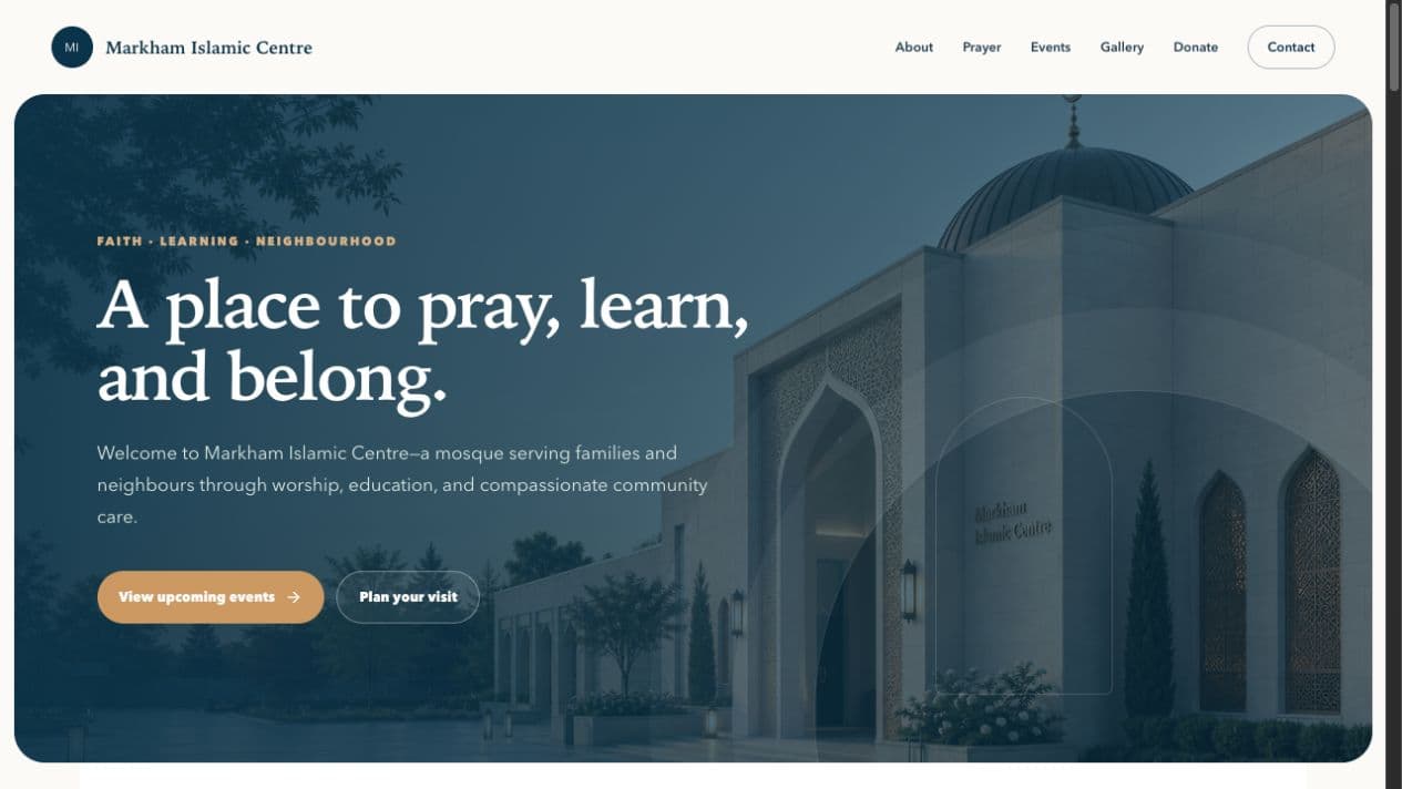 Markham Islamic Centre public mosque website